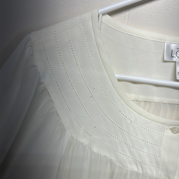 LOFT Cream Blouse with Bib Collar and Ruffled 3/4 Sleeves - Picture 5 of 10